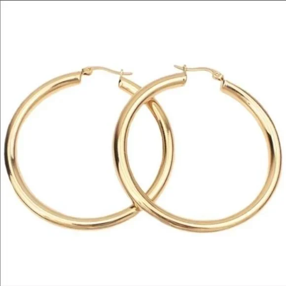 NEW 18K Yellow Gold Round 1.2” Tube Hoop Earrings - Picture 6 of 6